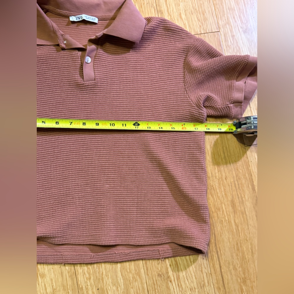 Zara Terracotta Textured Polo Shirt - Picture 5 of 8